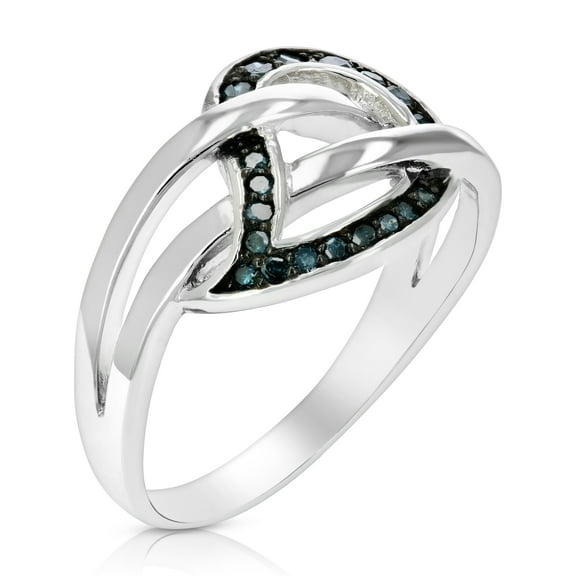 Vir Jewels 1/5 CTTW Blue Diamond Leaf Ring .925 Sterling Silver with Rhodium Plating Size 7