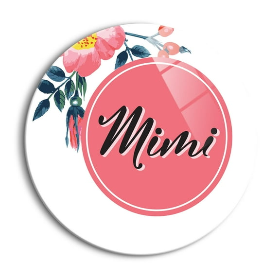 Mimi Fuchsia Circle Floral 24 inch Glass Round Wall Hanging Sign