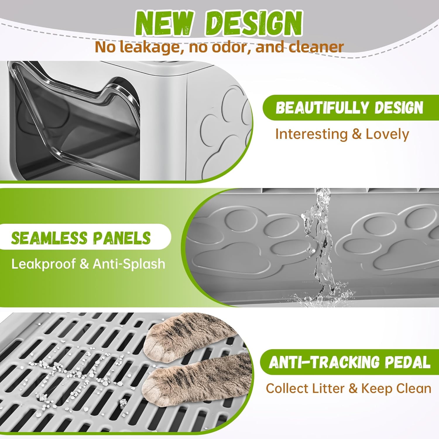 Enclosed Cat Litter Box with Lid Foldable Potty,Drawer Type Extra Large Cover Litter Box with Mat, Kitty Free in and Out/One-Way,Odor Control Anti-Splashing Easy Cleaning (Light Grey)