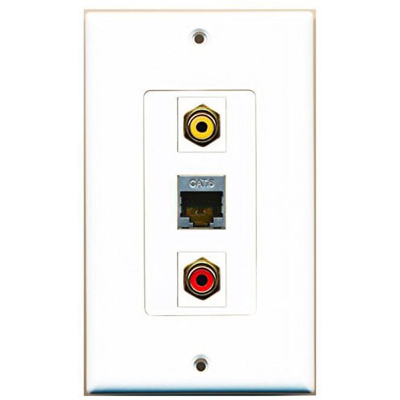 RiteAV - 1 Port RCA Red and 1 Port RCA Yellow and 1 Port Shielded Cat6 Ethernet Decorative Wall Plate Decorative