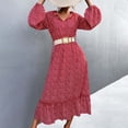thumbnail image 1 of FcBaudy Jupes pour Femmes, Robes Midi pour Femmes, Robes d'Été pour Femmes Robe pour Femme Printemps/été à Lacets Col en V Robe Fleurie Ample Évasée Jupe Robe Femme, 1 of 6