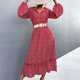 thumbnail image 2 of Vestido de mujer primavera/verano con cordones y cuello en V floral vestido suelto falda oscilante Wmkox8yi  FGJ1651, 2 of 6