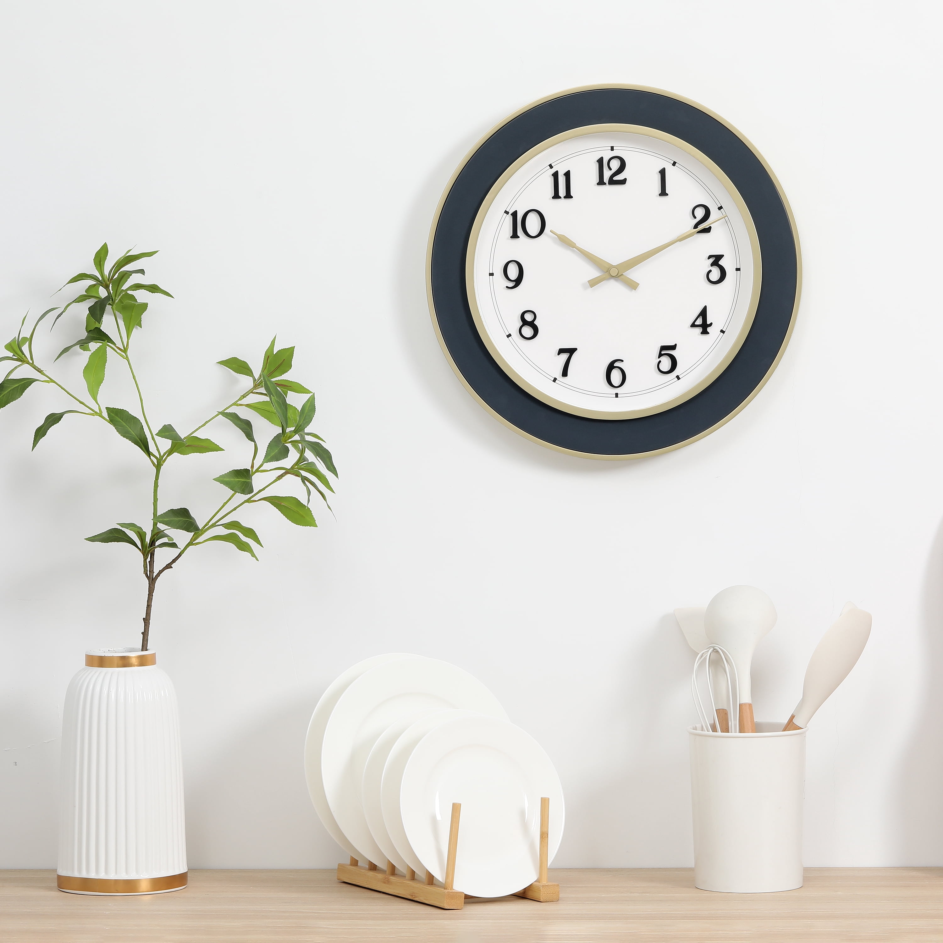 Better Homes & Gardens 15.50 Inches Indoor Modern Designed Wall Clock, Raised Arabic Numbers