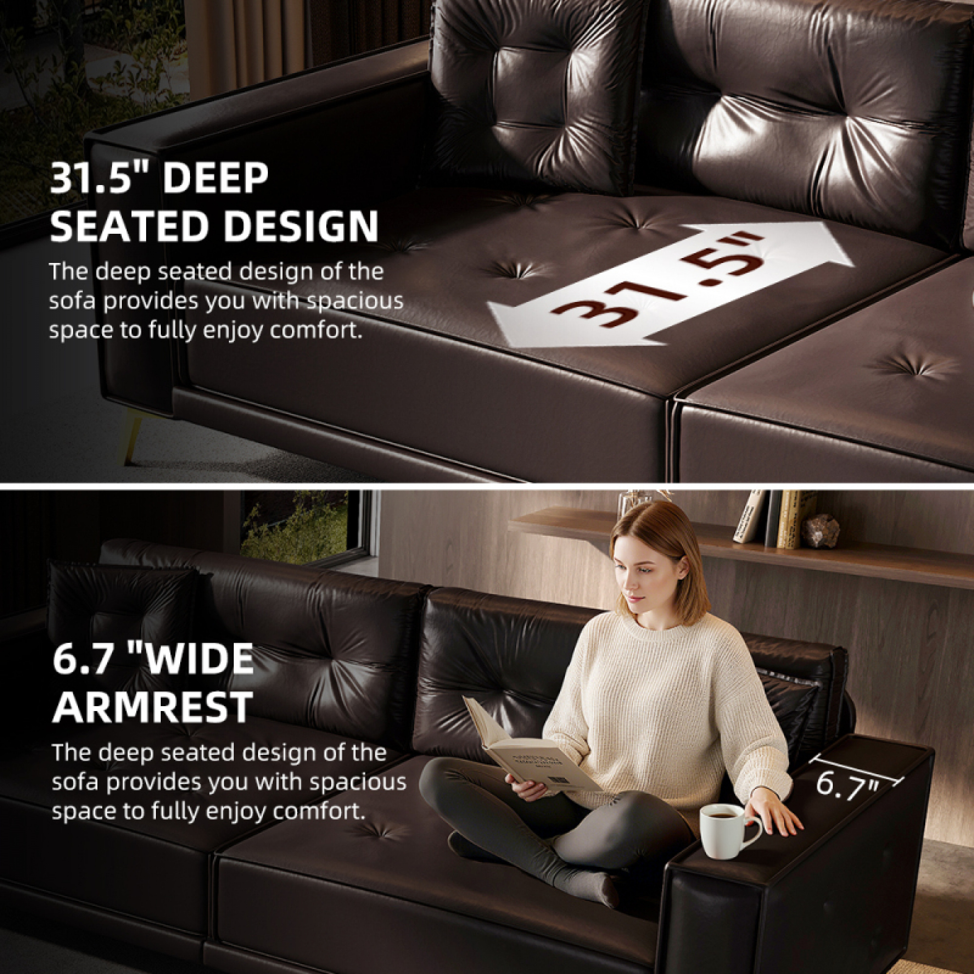 92.1" King Size Faux Leather Sleeper Sofa Bed - 3-in-1 Convertible Pull Out Couch, 4-Seater with Ultra Wide Armrests & Tufted Design, 2 Pillows Included for Living Room, Apartment,Dark Brown