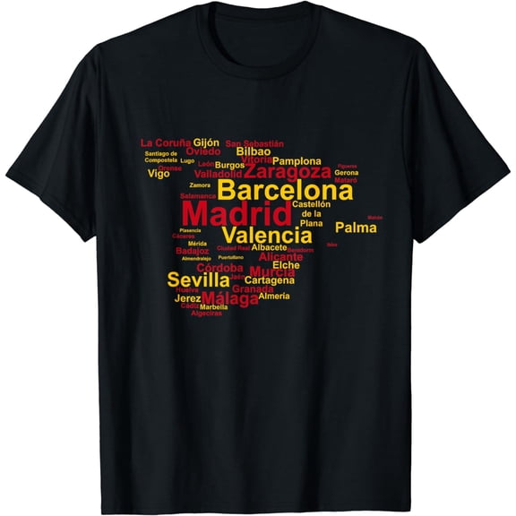 Spain Map Silhouette Towns Cities Madrid Travel, Espana T-Shirt mens t hirt men，black，women，misfits，journey ，boys