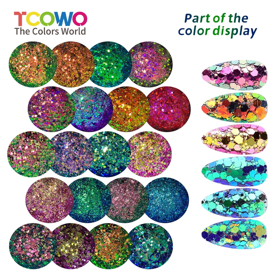Color Shift Chameleon Glitter Chunky Glitter Sequins For Arts & Crafts Wine Glass Decoration Weddings Cards Flowers Cosmetic Face Body 2oz/Bottle 4 Colors One Set