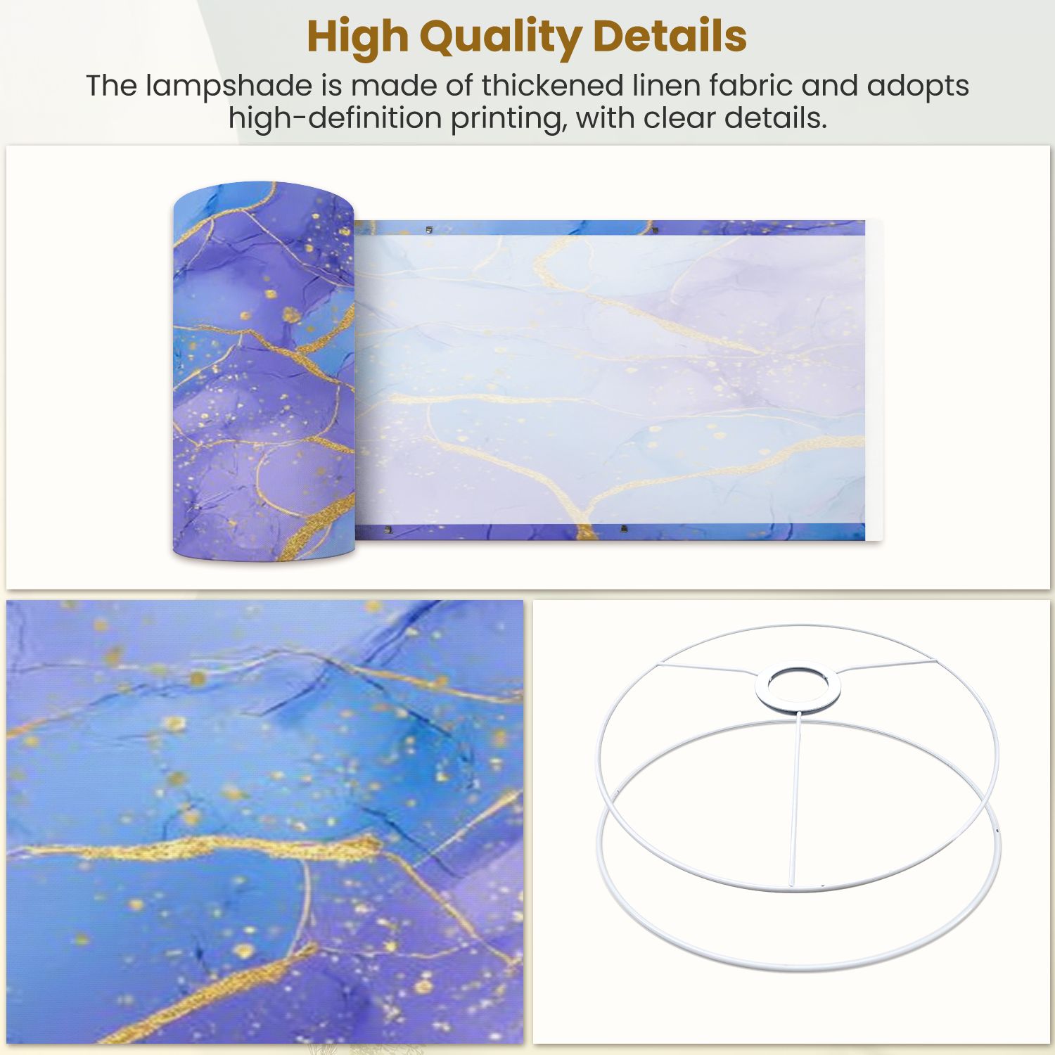 Linen Drum Lampshades Violet cyan blue liquid watercolor golden stains Teal mauve 13"x13"x10" Light Shade for Table Lamps Floor Lamps Drum Lamp Shades Lampshade Replacement Assembly Required