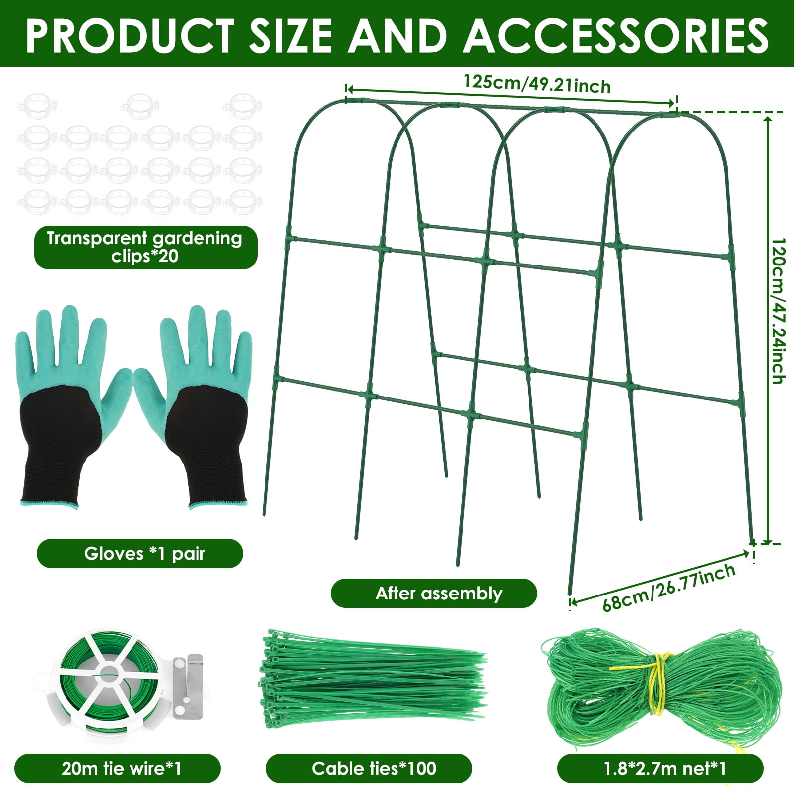 Threns Cucumber Trellis for Raised Bed U Shape Vegetable Trellis Easy to Install Cucumber Support Frame Metal Pea Tunnel for Climbing Plants Tomato Vegetable