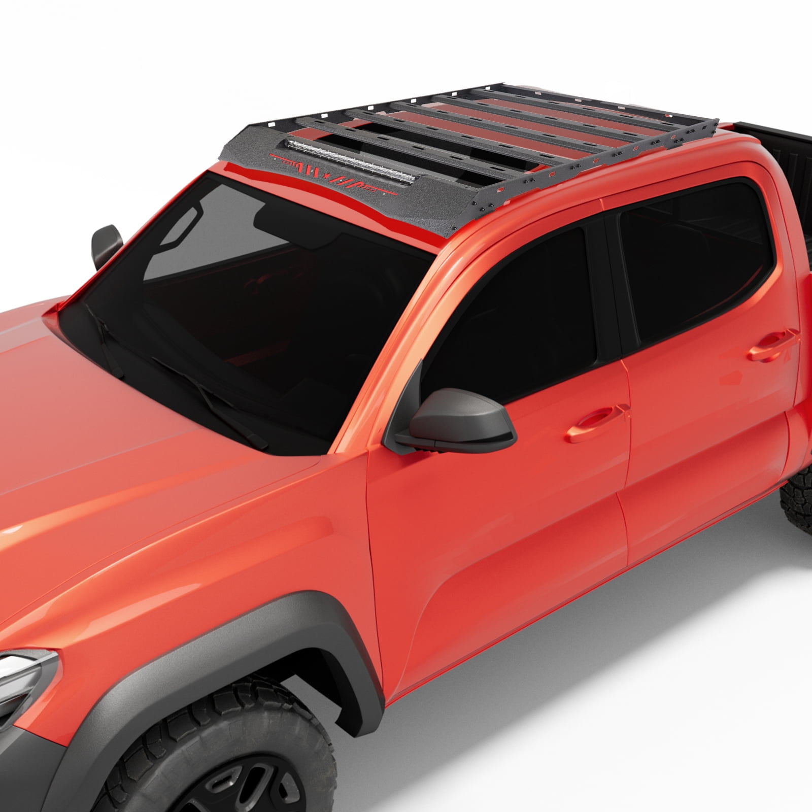 TOKMOWIN Auto Platform Style Roof Rack Compatible with 2005-2023 Toyota Tacoma Double Cab w/ 130W LED Light Bar| for Models with Hard Top | Cargo Storage Carrier for Outdoor Gear