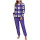 thumbnail image 2 of Conjunto de pijama informal de invierno para mujer, de doble cara, con cuello redondo estampado, manga larga, top anudado a mano, pantalones con cordón ajustable, ropa de casa, blusa de poliéster., 2 of 6