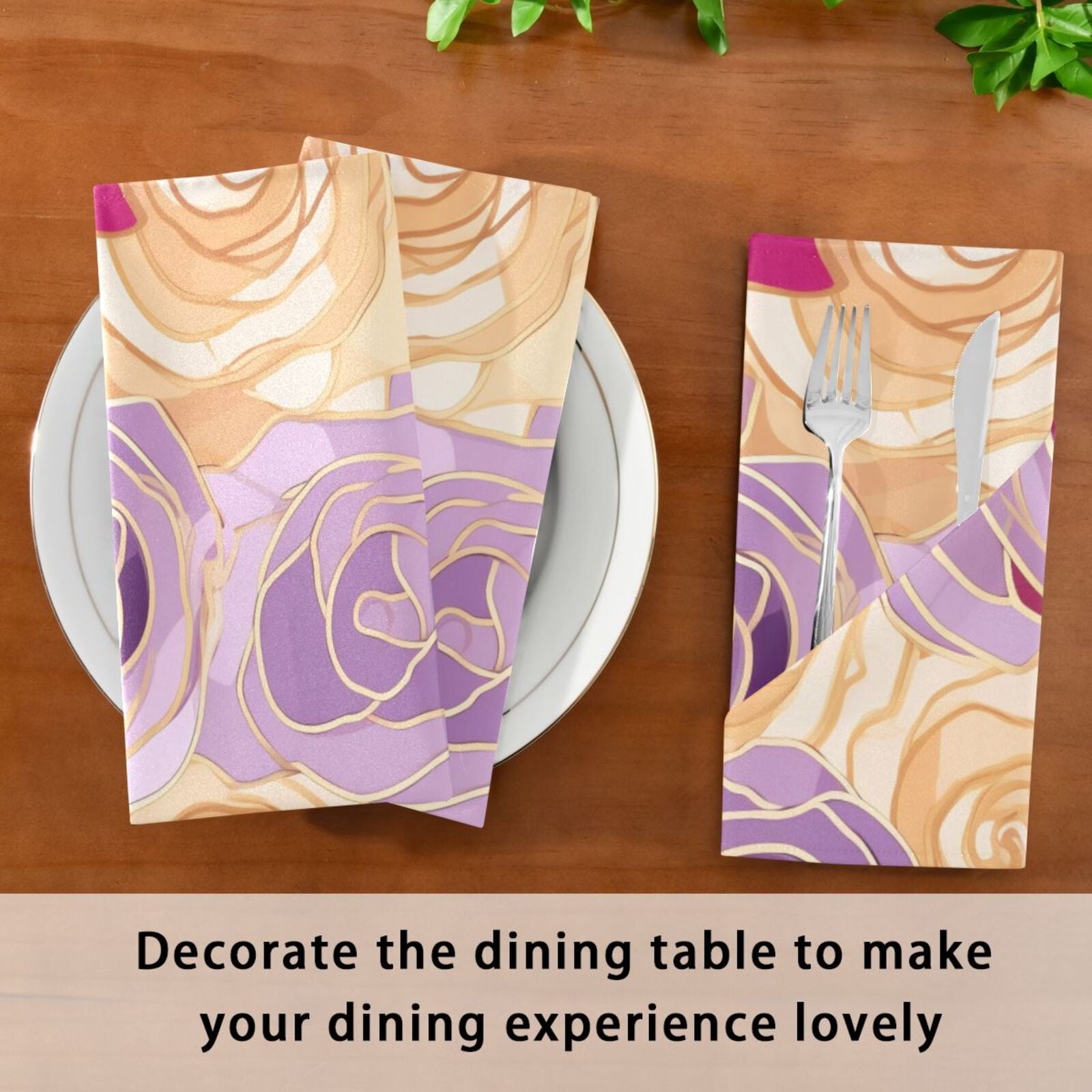 JSTEL Rose Flowers Hand Drawn Cloth Napkins Set of 6, 20x20 Inch Washable and Reusable Napkin for Decoupage Dinner Party Everyday Use