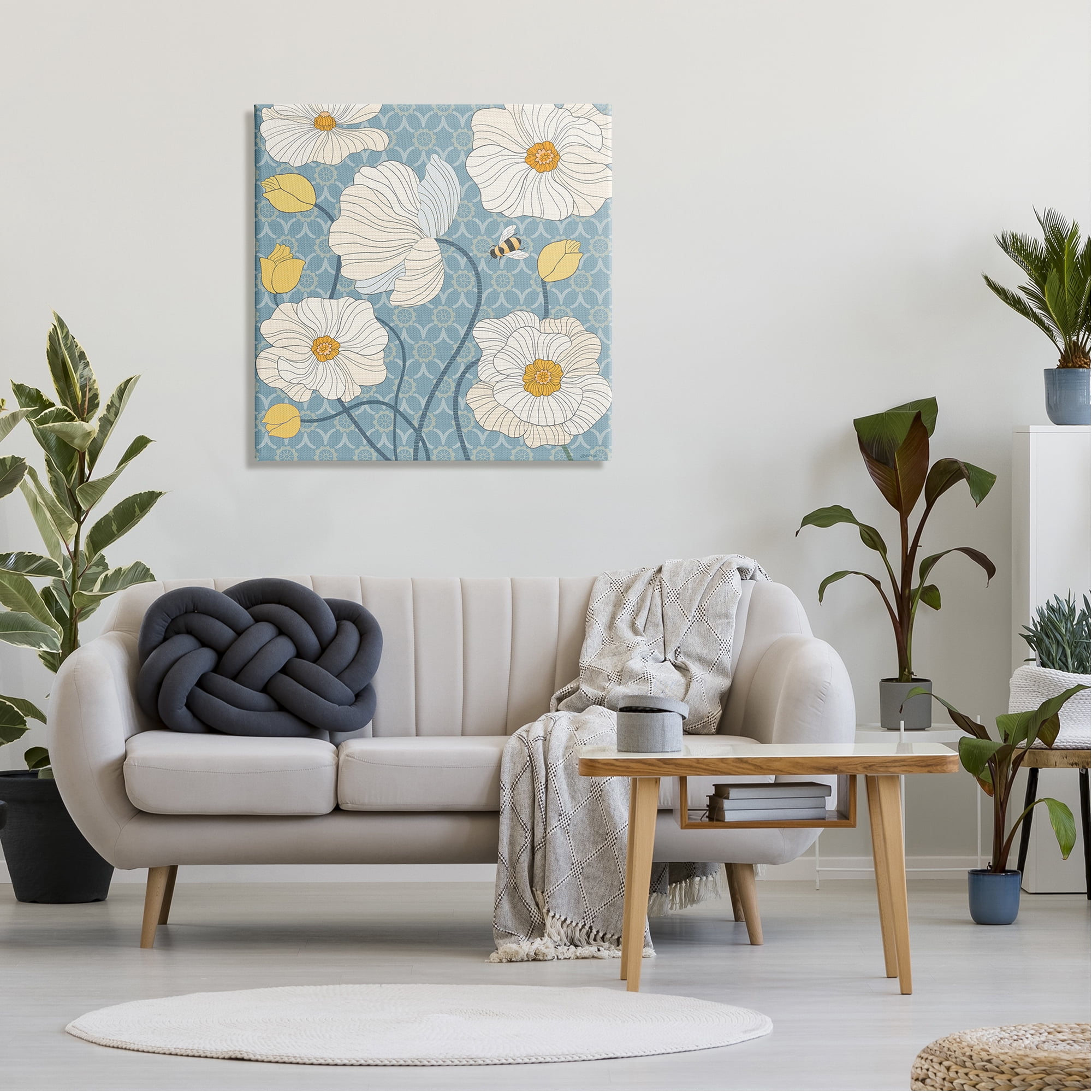 Stupell Industries Poppies with Trellis Pattern Botanical & Floral Painting Gallery Wrapped Canvas Art Print Wall Art, 30 x 30