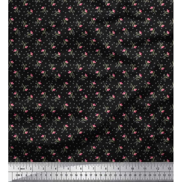 Soimoi Modal Satin Fabric Swirl,Triangle & Floral Artistic Print Sewing Fabric Yard 42 Inch Wide