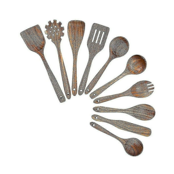 Cooking Utensils, Kitchen Utensils Set With Holder Teak Spoons And Spatula For C