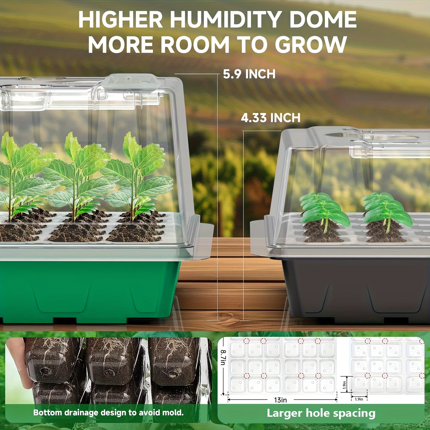 Seed Starter Tray with Grow Light & Heat Mat, 24 XL Cells, Humidity Dome & Base for Germination & Plant Propagation