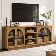 GUNAITO TV Stand for TVs up to 70", Modern entertainment center with storage functionality, Glass Door TV Stand for living room, Oak