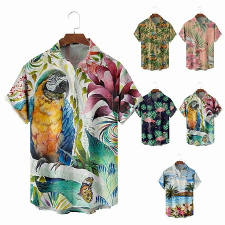 

Men s Women s Collared Hawaiian Shirts Printed Slim-Fit Clothes Plus Size Men