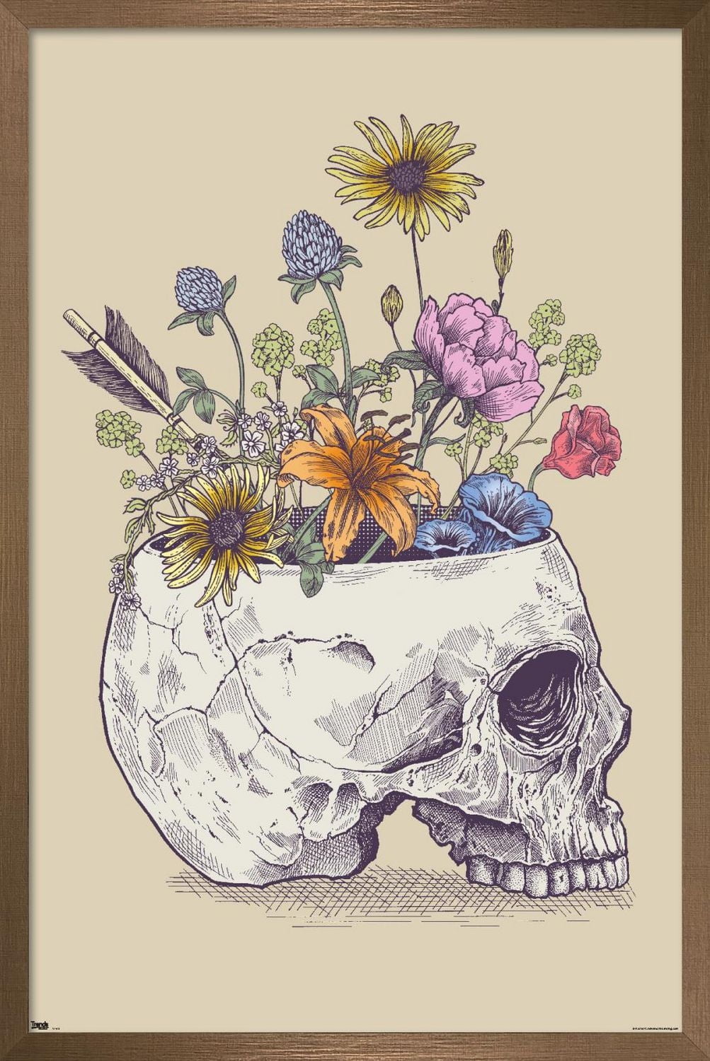 Rachel Caldwell - Flower Skull Wall Poster, 14.725" x 22.375" Framed