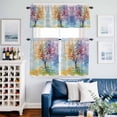 thumbnail image 2 of Colorful Leaf Tree Kitchen Curtains Valances and Tiers Set of 3 White Daisy Flower Gradient Purple Grassland Tier Curtains and Valance with Rod Pocket for Small Windows, 27.5"x24", 2 of 9