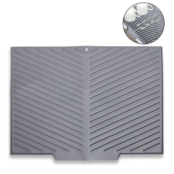 UHIAGREE Silicone Dish Drying Mat for Kitchen Counter,17.1×13.2in, Heat Resistant Drying Mat,Grey