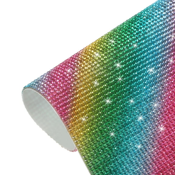 Uxcell Bling Rhinestone Sheet Self Adhesive Sticker 9.44x7.87" DIY Car Decoration Sticker Rainbow