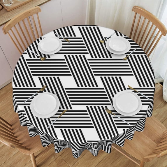 ZNDUO Cross Black Stripes Pattern Round Tablecloth, Anti-fouling and Anti-wrinkle Washable Polyester Table Cloth, 60 inch