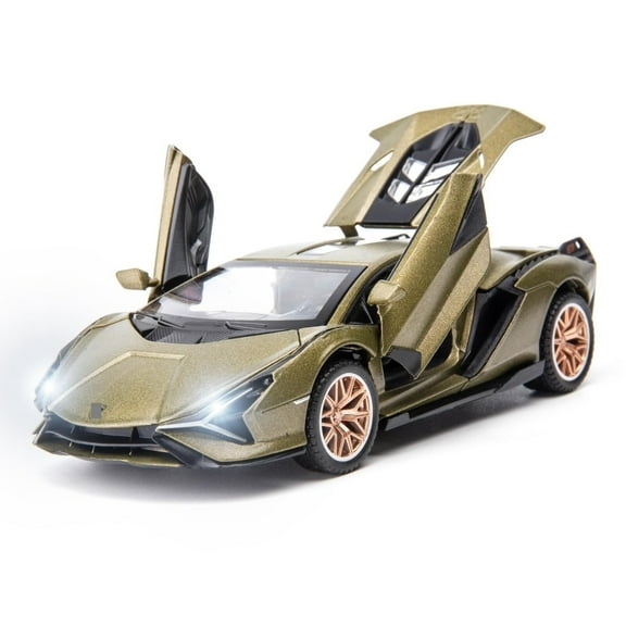 Car Model Toy 1:32 Children's Sound and Light Pull Back Car Zinc Alloy Casting Toy Boys Girls Gift (Army Green)