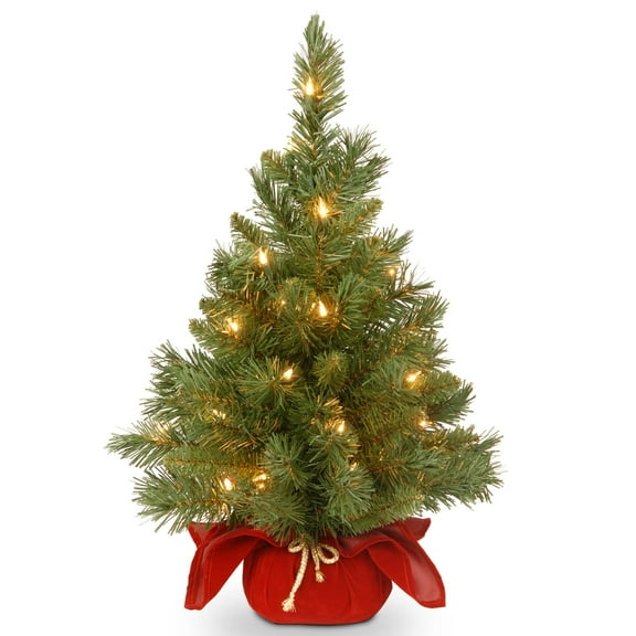 Company Pre-lit Artificial Mini Christmas Tree | Includes Small Lights and Cloth Bag Base | Majestic Fir - 2 ft