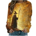 thumbnail image 3 of Craaazy Halloween Shirt Women's Crew Neck Long Sleeved Pullover Fashionable Witch Ghost Printing Blouses Top Gifts For Women, 3 of 6