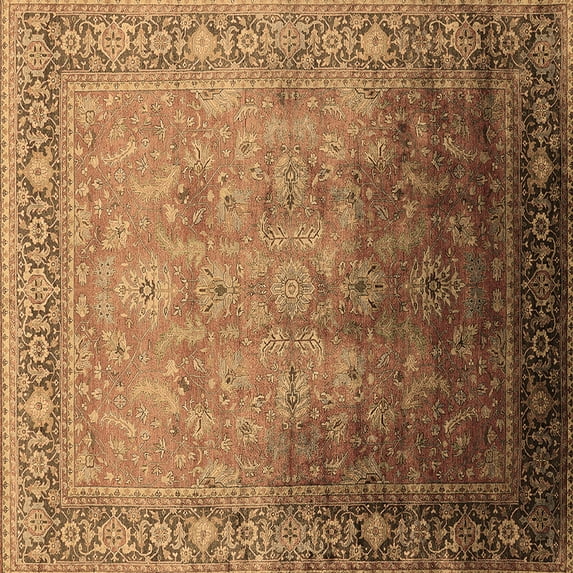 Ahgly Company Machine Washable Indoor Square Oriental Brown Industrial Area Rugs, 4' Square