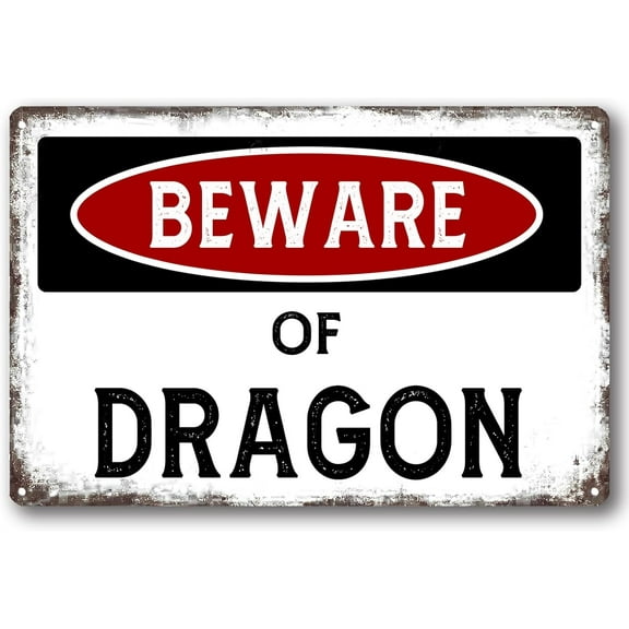 Beware of Dragon Vintage Metal Tin Sign Decor Retro Funny Aluminum Sign For Home Garage, Basement Wall Decorations