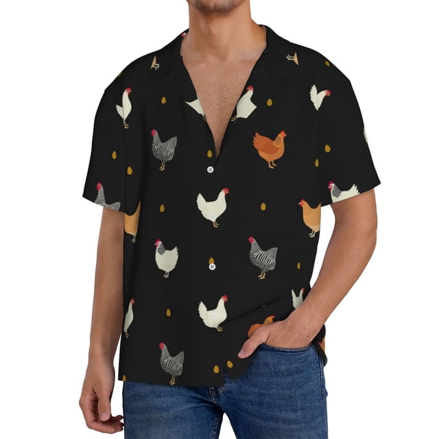 Fotbe Funny Chicken Camisa Estampada de Manga Corta para Hombre, Casual de Verano, Estilo Playero, Sin Arrugas-4X-Large