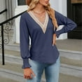 thumbnail image 5 of BLVB Women's Casual Lace V Neck T Shirts Dressy Lantern Long Sleeve Tops Loose Tunic Blouses Fall Clothes, 5 of 6