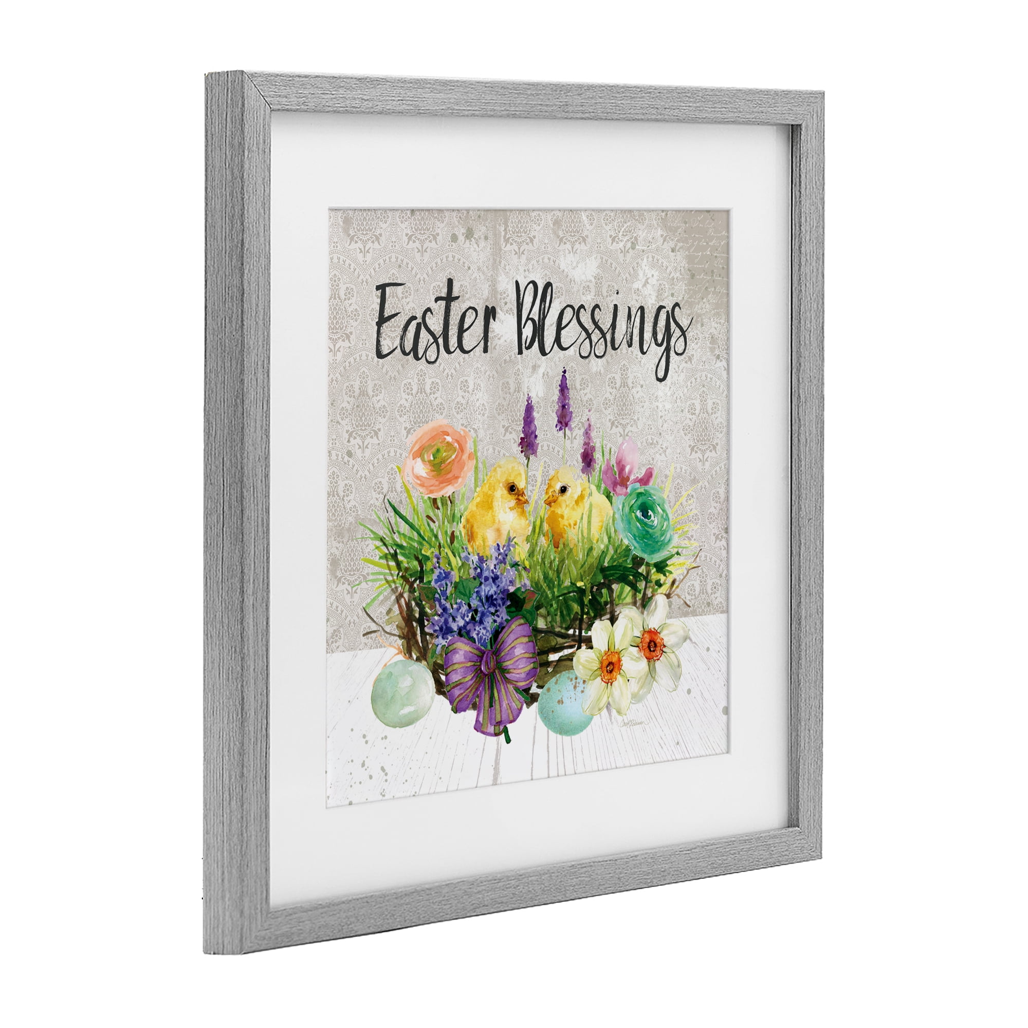 Stupell Industries Easter Blessings Basket of Flowers Gray Framed Print Under Glass, design by Carol Robinson