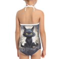 thumbnail image 5 of FOR U DESIGNS Black Cat Halter Neck Bathing Suit One Piece Swimsuit for Girls Size 1-2 Years Old Novelty Off Shoulder Bodysuit Toddler Kids Sleeveless Swimwear, 5 of 6