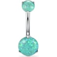 thumbnail image 1 of 14G Belly Button Ring Titanium Belly Button Piercing Belly Ring Internally Threaded Navel Piercing Jewelry Silver-Green Opal, 1 of 5