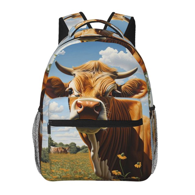 Disketp Daisy Flower Field Cow Mochila Estampada para Hombre y Mujer – Mochila Ligera Clásica con Múltiples Bolsillos para Universidad, Trabajo y Viajes-One Size