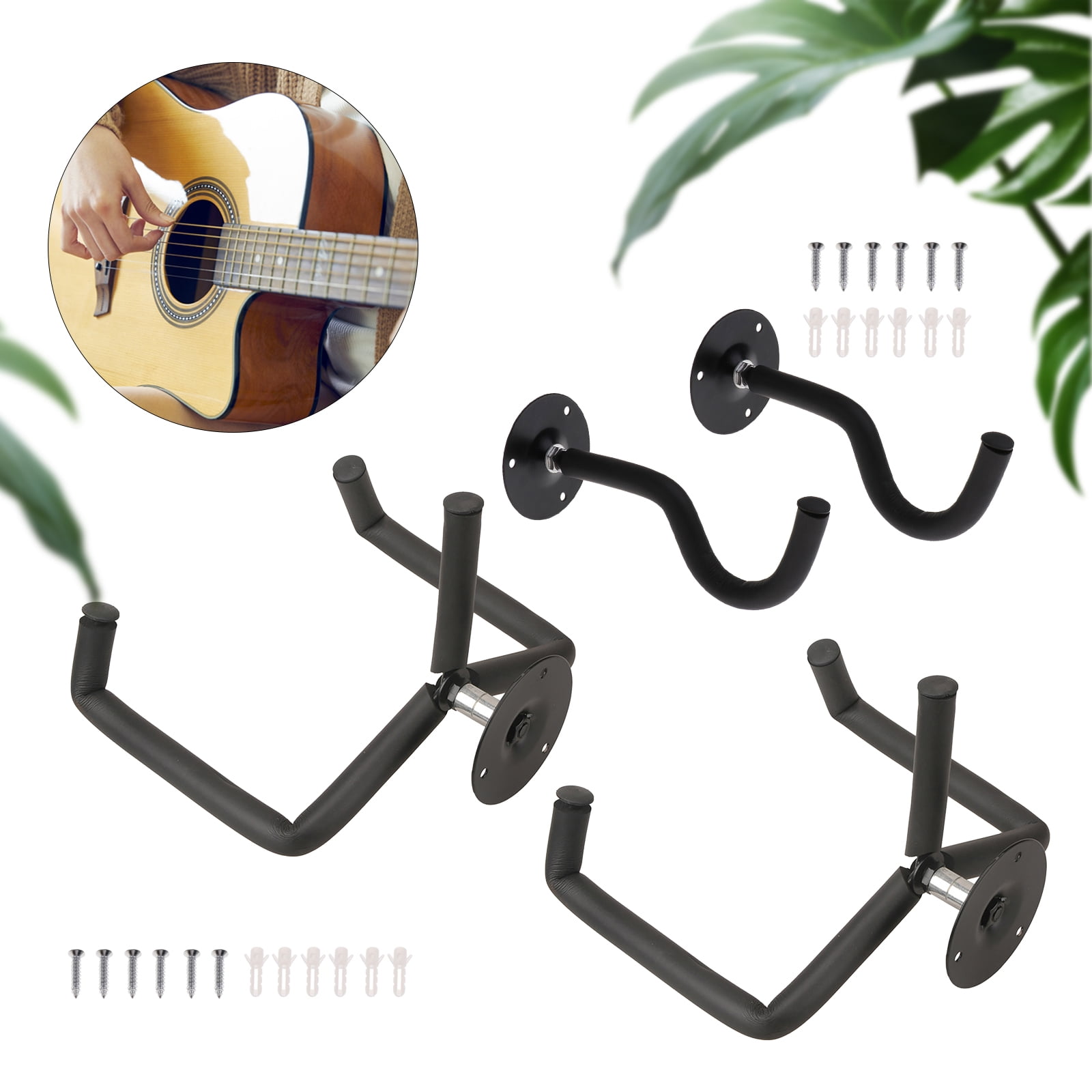 Guitar Wall Mount Acoustic/Electric/Classical Guitar Wall Hanger Slat Wall Horizontal Guitar Holder Bass Stand Rack Hook (2 sets))