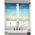 thumbnail image 4 of Sheer Curtains 45 Inches Long, Blue Beige Ombre Light Filtering Window Curtains for Living Room, Coastal Nautical Summer Beach Wave Rod Pocket Voile Sheer Curtain Drapes, 52"W x 45"L, 2 Panels, 4 of 8
