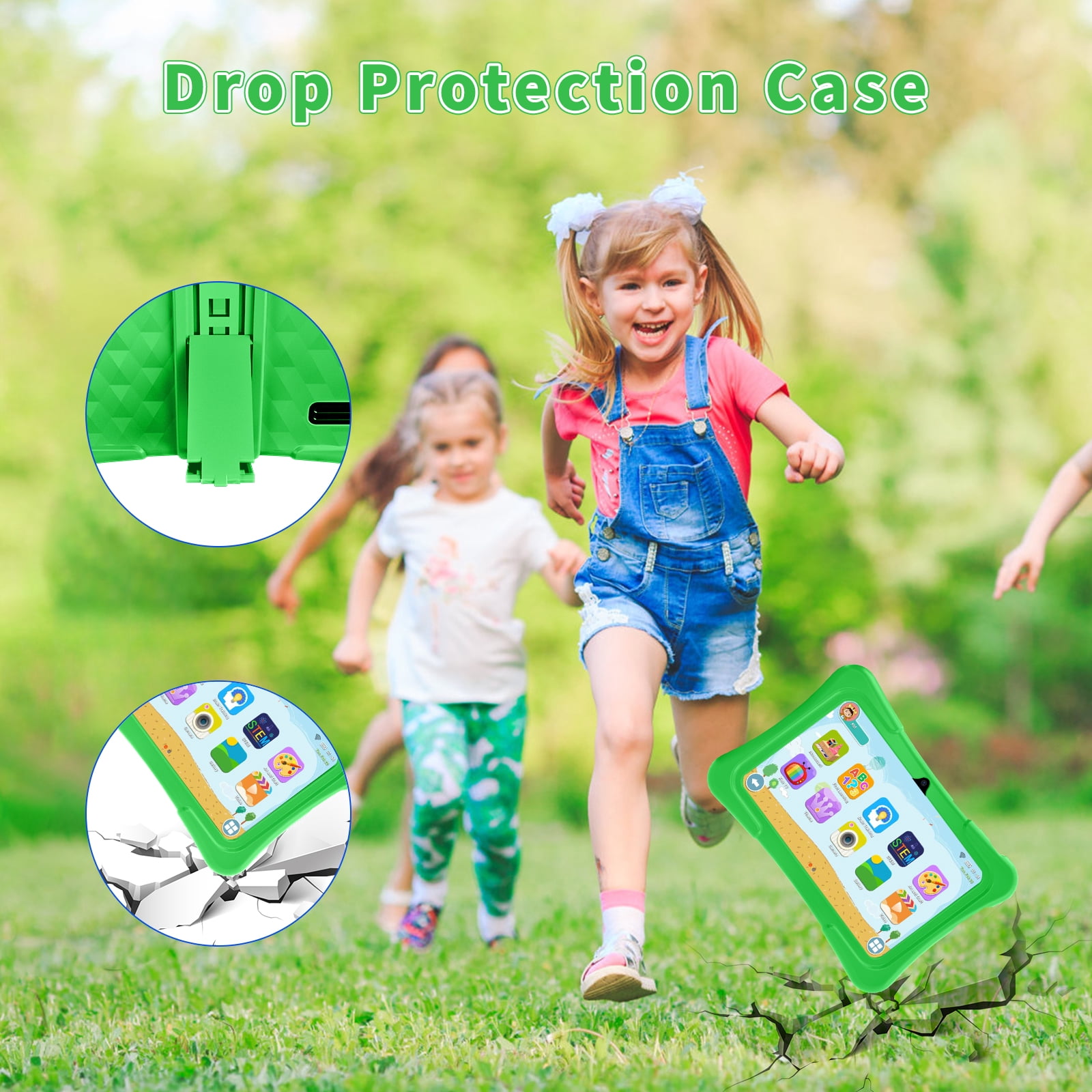 EDDBNi 7" Kids Tablet，6GB RAM 32GB ROM Android Tablet Computer for Children，parental controls，Eye Protection Toddler Tablet for Ages 4-12（green）