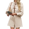 thumbnail image 2 of Long Lantern Sleeve Tie Front Women Casual Jumpsuit Shorts One Piece Romper, 2 of 6