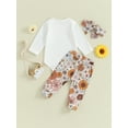 thumbnail image 4 of jxxiatang Pretty Baby Girls Fall Outfit with Letters Print Romper, Flower Pants, and Headband, 4 of 9