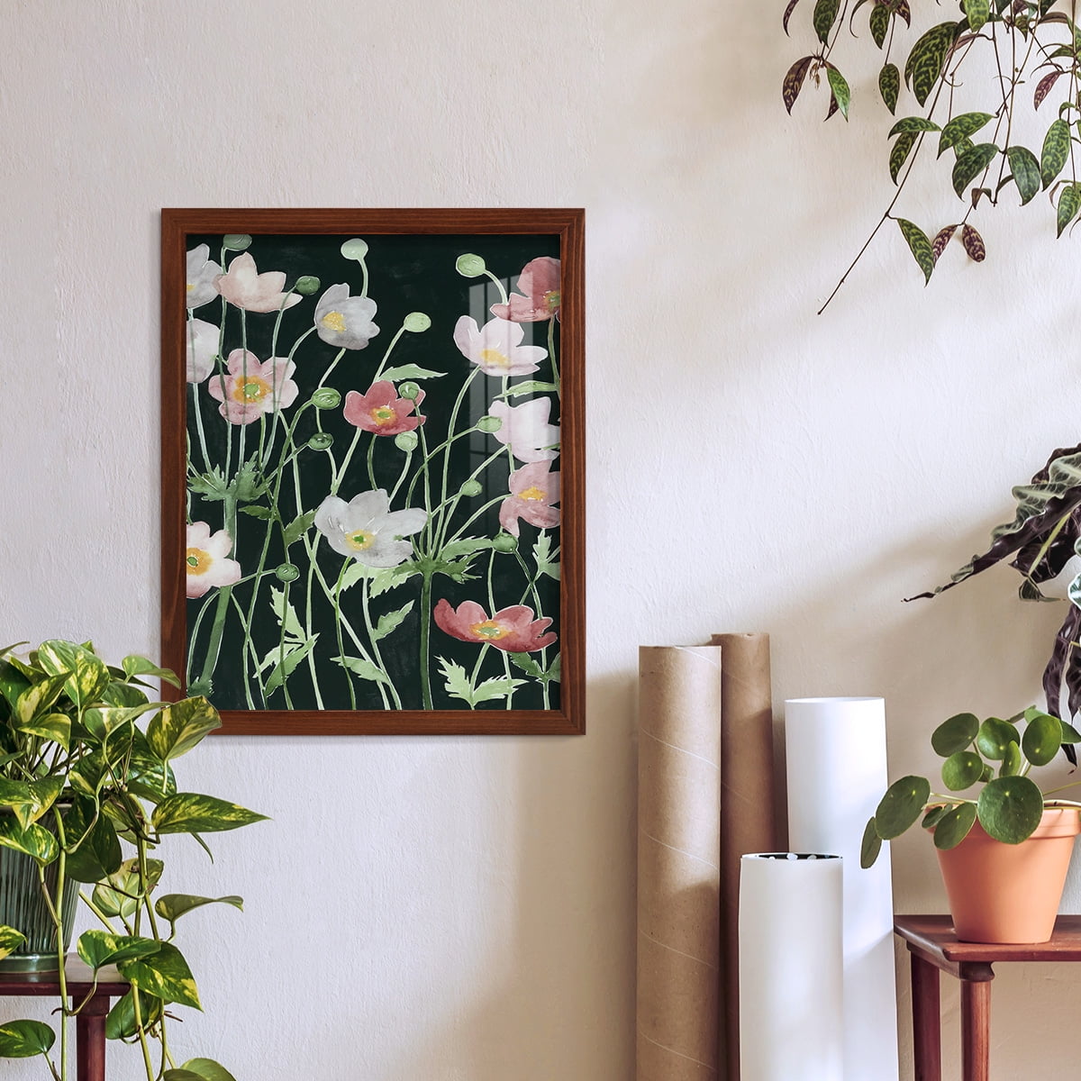 Anemone Dance I -Framed Print w/glass-Chestnut