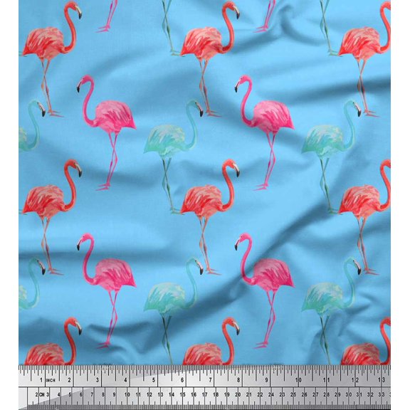 Soimoi Georgette Viscose Fabric Flamingo Bird Print Fabric by Yard 42 Inch Wide
