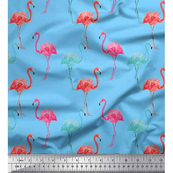Soimoi Rayon Crepe Fabric Flamingo Bird Decor Fabric Printed Yard 46 Inch Wide