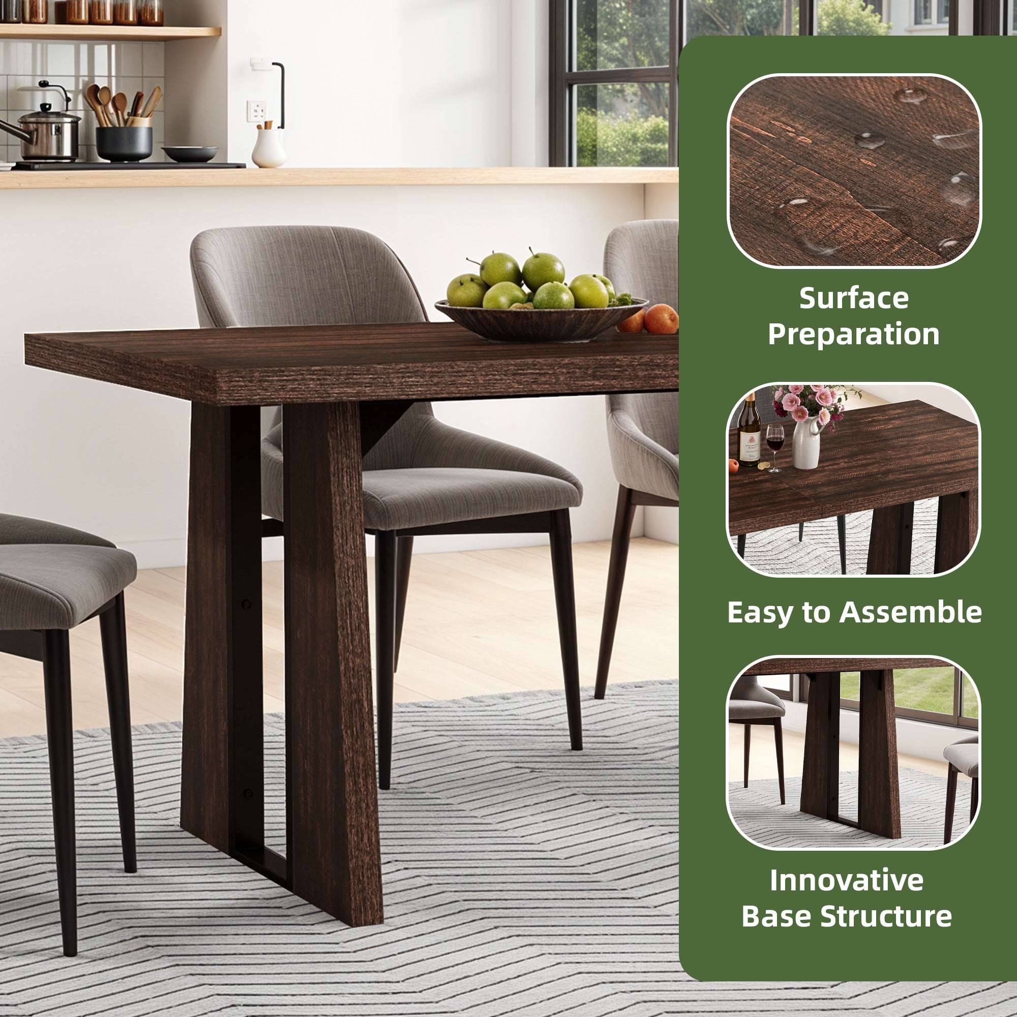 Uforic 70" Wood Dining Table for 6-8 Person, Farmhouse Rectangle Dining Table withHeavy Duty Leg, Kitchen Table for Gathering, Kitchen, Dining Living Room, Brown