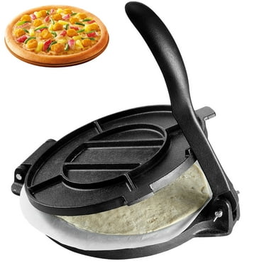 KFFKFF Pataconera Press, 10-Inch Dough Shaper for Tortilla and Roti, Pre-Seasoned Cast Iron Tortilla Maker, Comes with 100 Sheets of Parchment Paper, Heavy-Duty Flour Tortilla and Tawa Creator