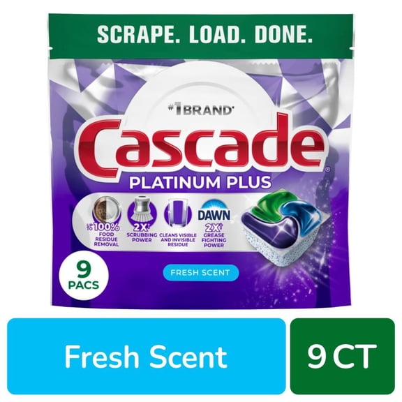 Cascade Platinum Plus Action Pacs Dishwasher Pods Dish Detergent Soap Fresh 9 ct - Pack of 1