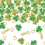 St. Patrick's Day Confetti, 200 Pack Glitter Shamrock Love Diamond Ring Table Scatter for Lucky Irish Clover Bachelorette Party Bridal Shower Decorations Supplies