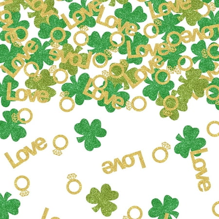 St. Patrick's Day Confetti, 200 Pack Glitter Shamrock Love Diamond Ring Table Scatter for Lucky Irish Clover Bachelorette Party Bridal Shower Decorations Supplies